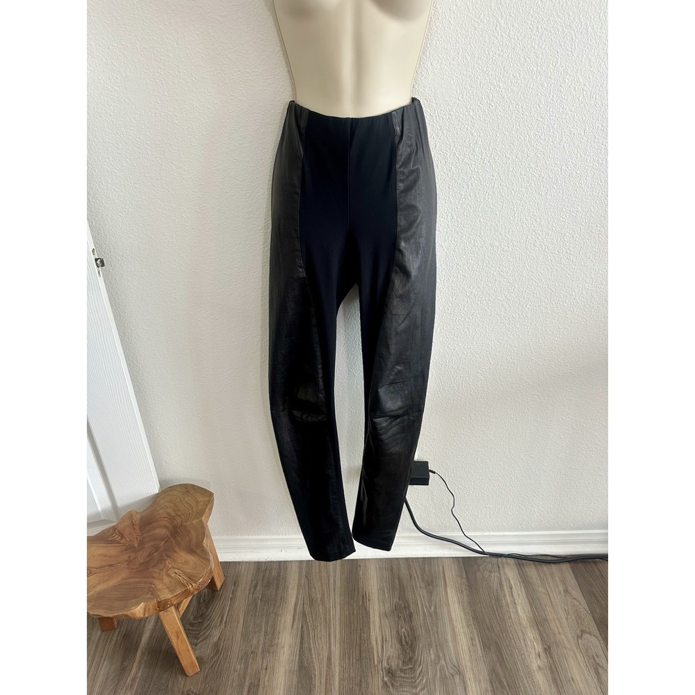 Elaine Kim Black Vegan Leather Leggings Pull On Skinny Pants Stretch Sz 8 M Moto